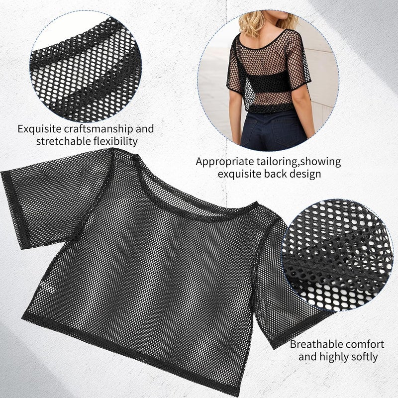 PKRFCJ 80s Neon Shirts for Women, Fishnet Top, Casual Neon Clothes, Off-Shoulder T-Shirt, Suitable for Masquerade Disco Party - Image 5